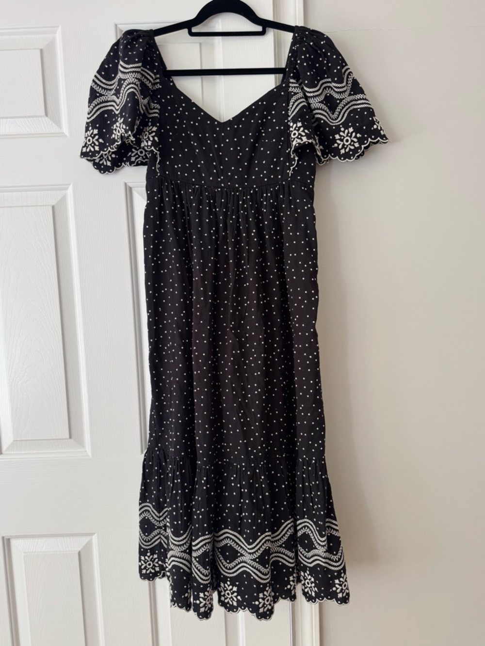 Sezane Camille Linen Blend Polka Dot Embroidered Midi Dress, Size S/EU 36